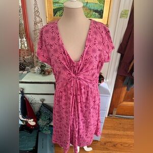 Garnet Hill Pink Floral Knot Front Midi Dress 16 Lined Cotton Blend Summer VGUC